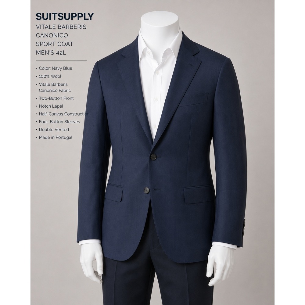 Suitsupply Vitale Barberis Canonico‎ Sport Coat Mens 42L Navy Blue Wool